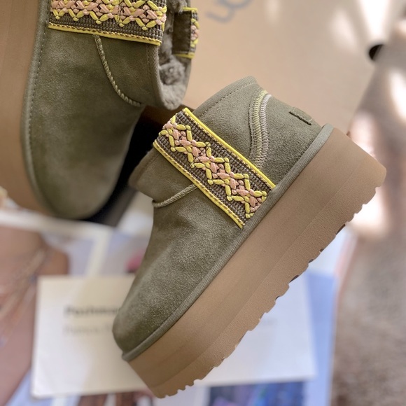 UGG Classic Ultra Mini Braid "Burnt Olive" Platform Boots - Picture 13 of 15